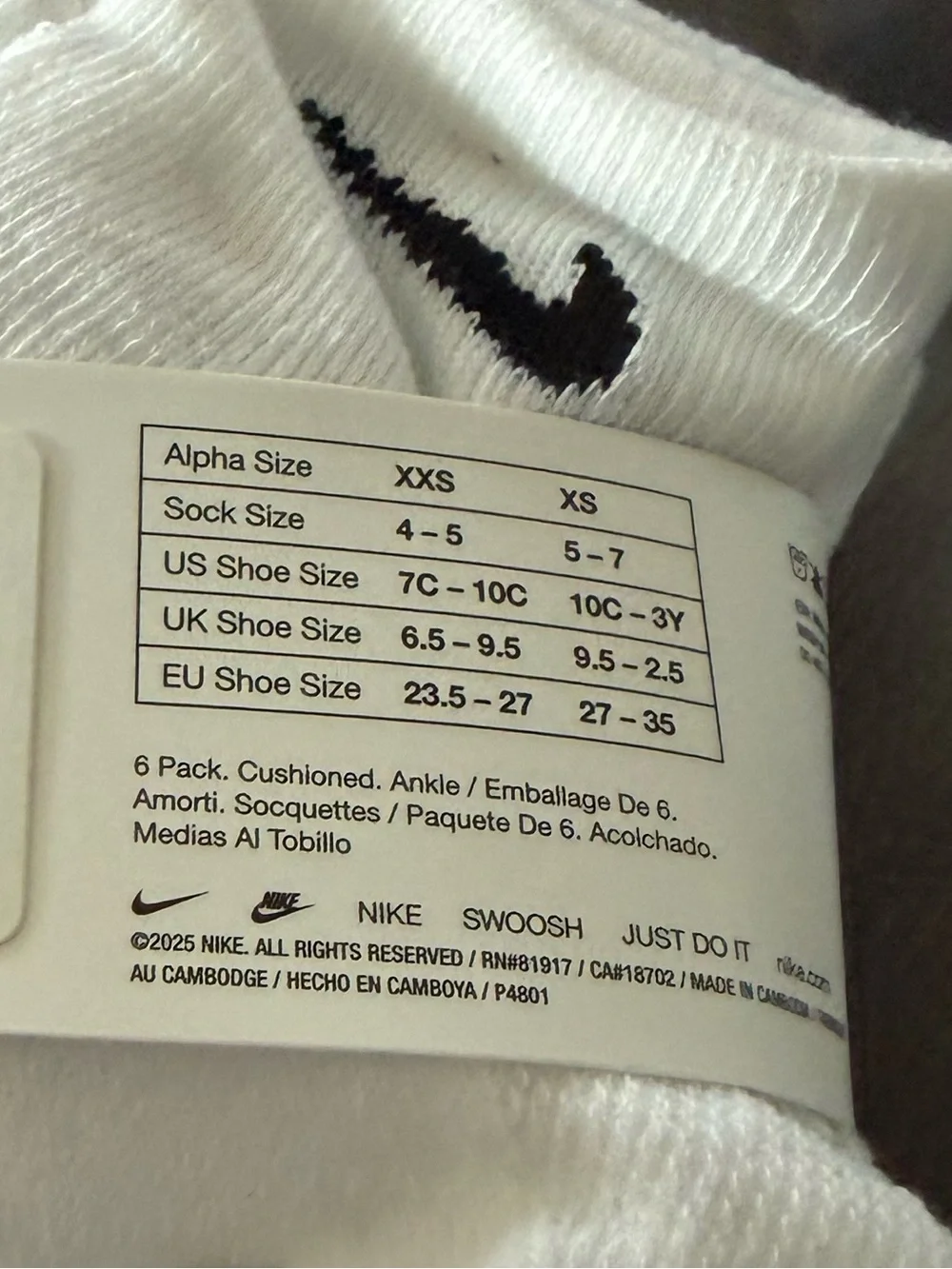 Nike kids White Cushioned Ankle Socks - 6 Pack Size 10c-3Y